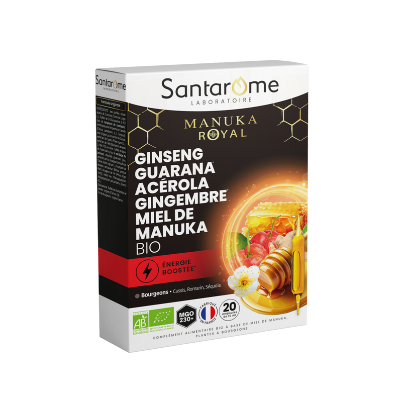 Ginseng Guarana Acérola Gingembre Miel de Manuka Bio - 20 ampoules